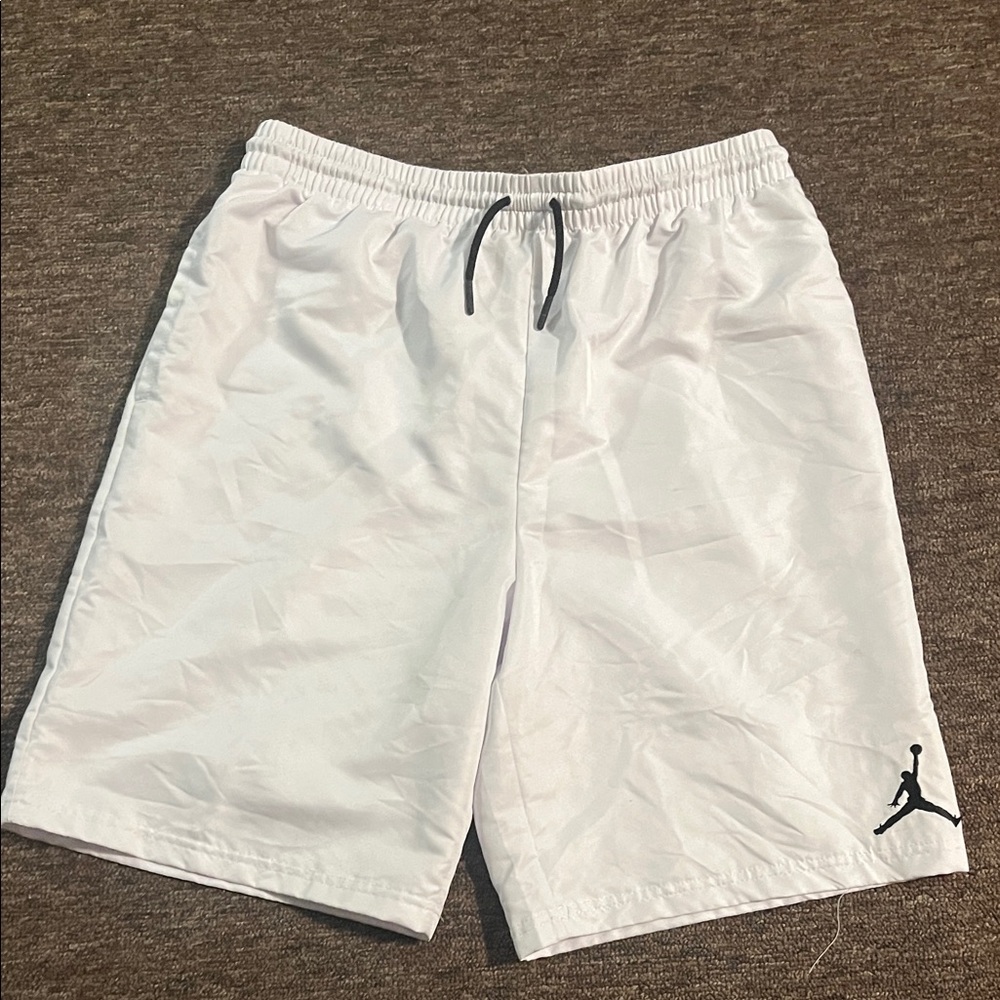 Jordan Men's White Athletic Shorts with Black Logo